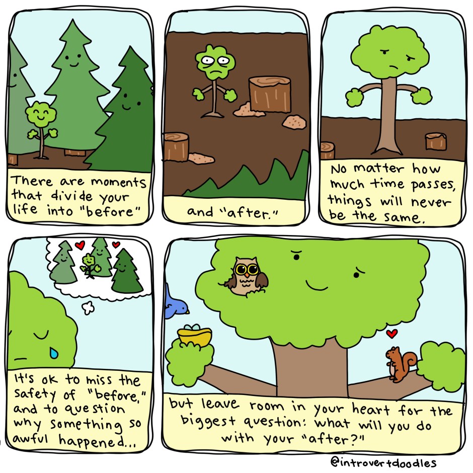 before and after, a tree story by marzi, introvertdoodles