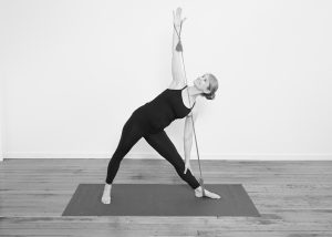 Triangle Pose with a resistance band